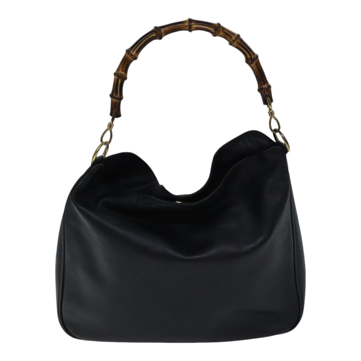 GUCCI Bamboo Hand Bag Leather 2way Black th5241