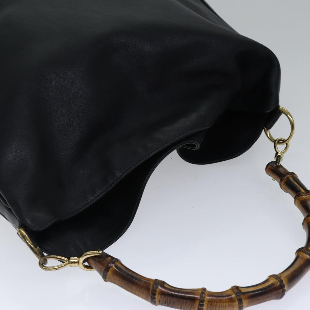 GUCCI Bamboo Hand Bag Leather 2way Black th5241