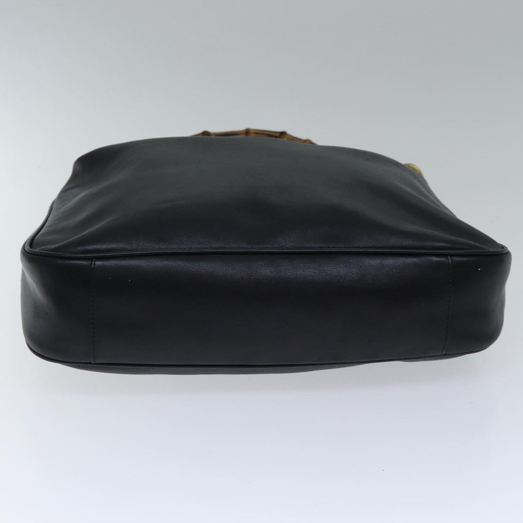 GUCCI Bamboo Hand Bag Leather 2way Black th5241