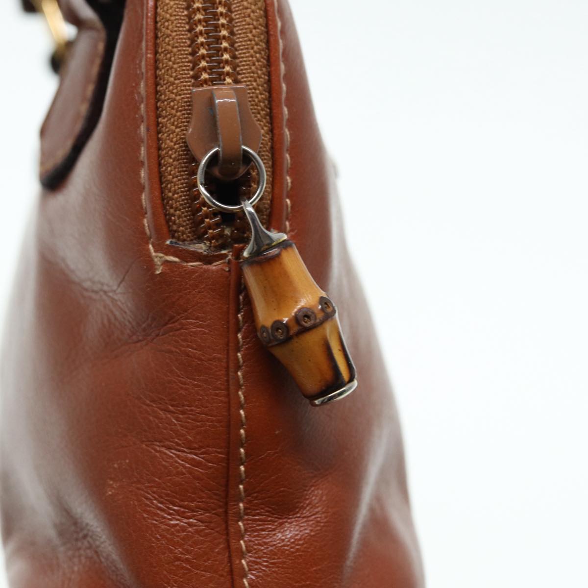 GUCCI Bamboo Hand Bag Leather 2way Brown Gold 007 1014 0231 th5242