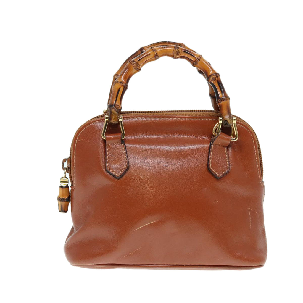 GUCCI Bamboo Hand Bag Leather 2way Brown Gold 007 1014 0231 th5242
