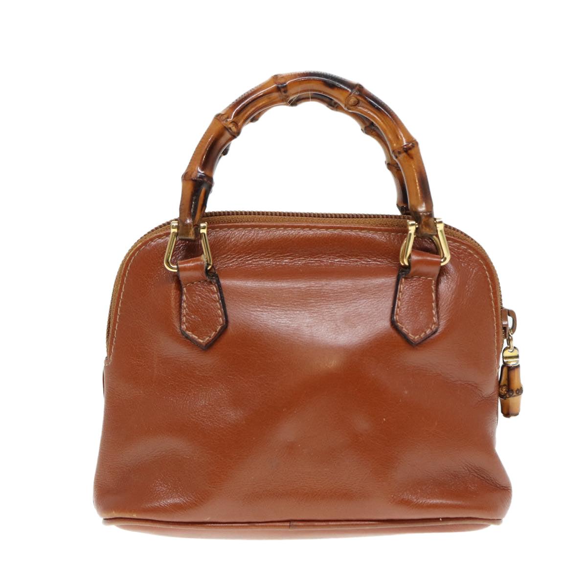GUCCI Bamboo Hand Bag Leather 2way Brown Gold 007 1014 0231 th5242