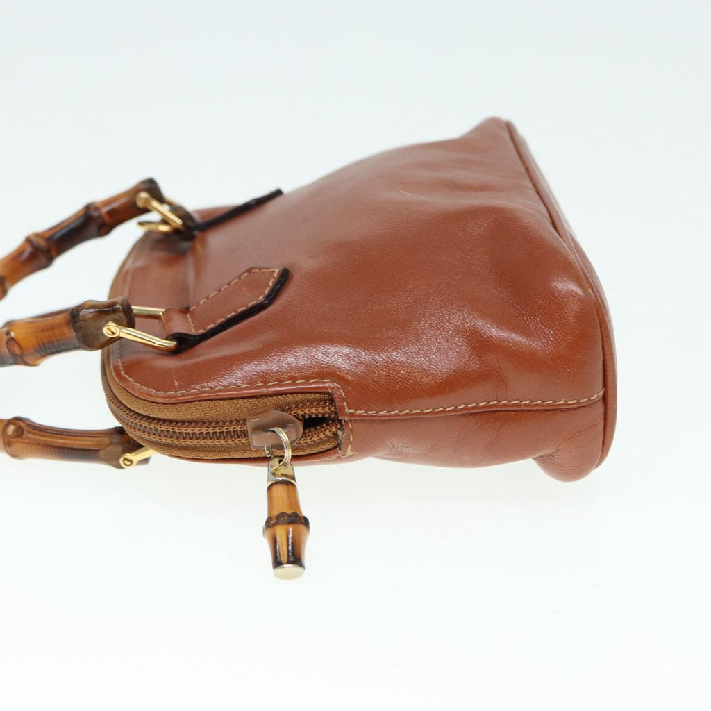 GUCCI Bamboo Hand Bag Leather 2way Brown Gold 007 1014 0231 th5242