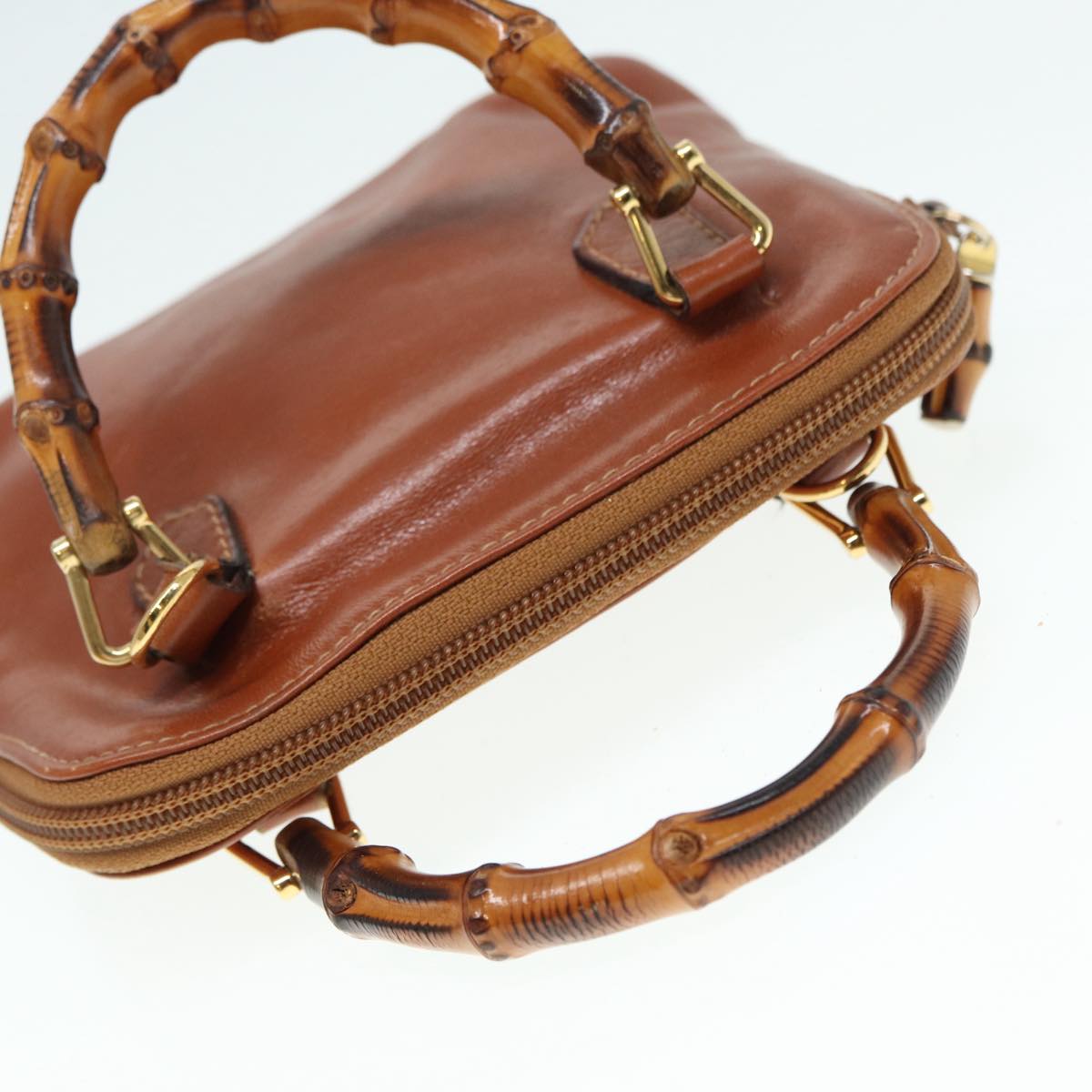 GUCCI Bamboo Hand Bag Leather 2way Brown Gold 007 1014 0231 th5242