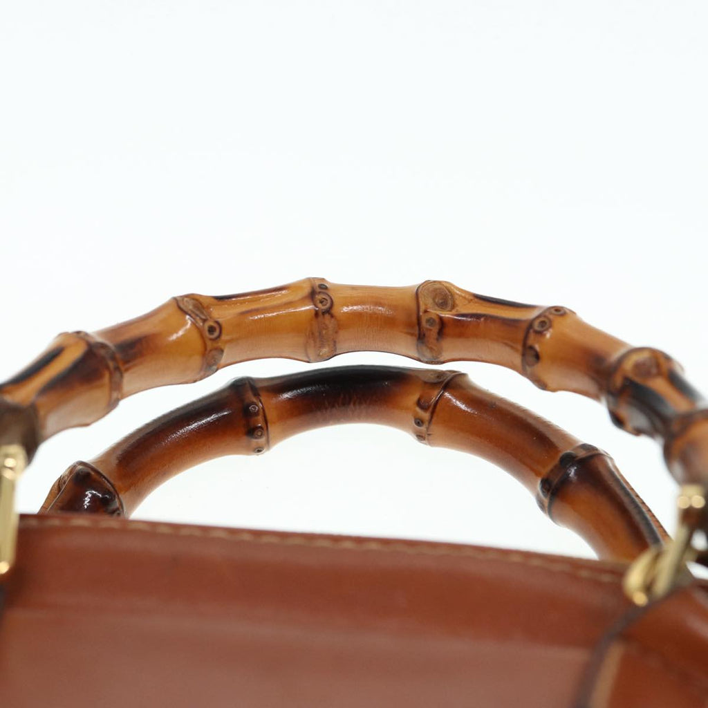 GUCCI Bamboo Hand Bag Leather 2way Brown Gold 007 1014 0231 th5242