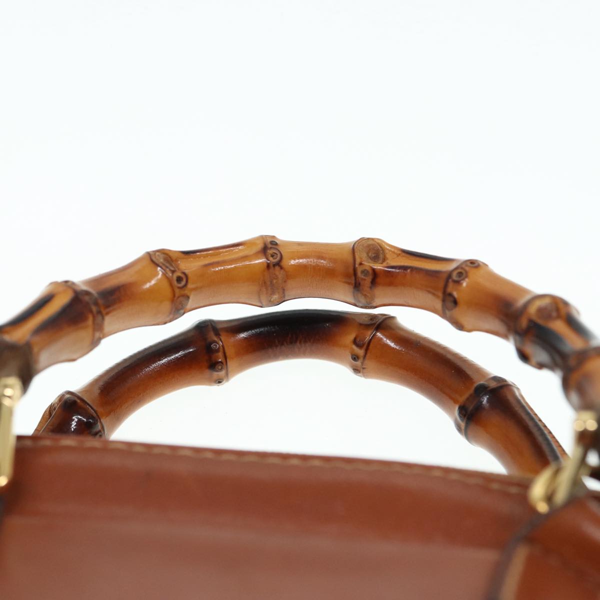 GUCCI Bamboo Hand Bag Leather 2way Brown Gold 007 1014 0231 th5242