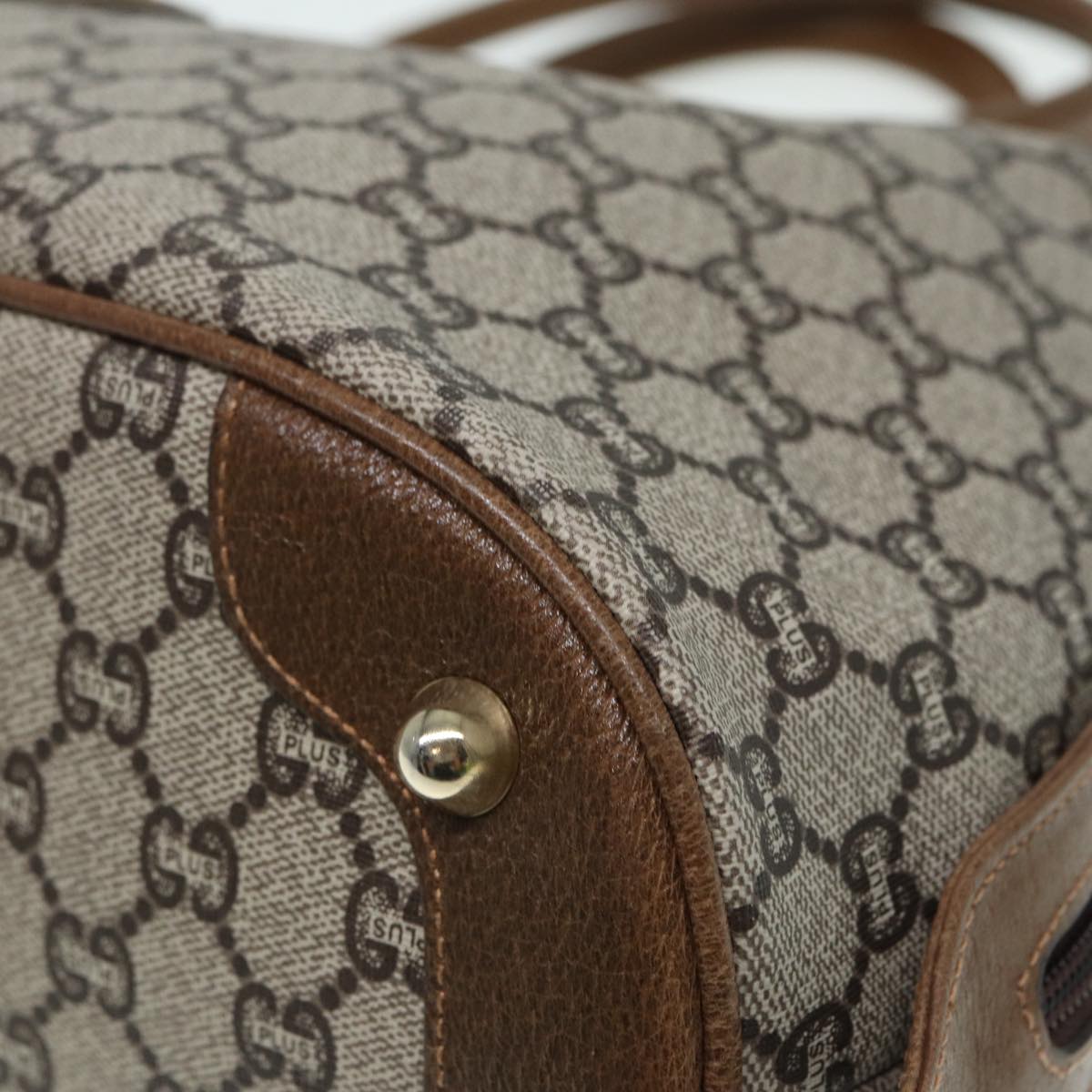 GUCCI GG Plus Supreme Hand Bag PVC Beige Gold th5244