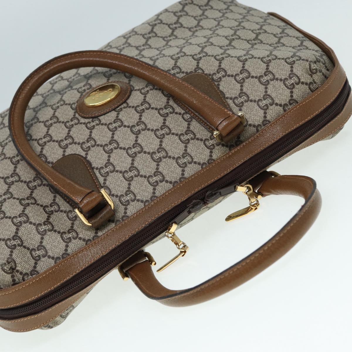 GUCCI GG Plus Supreme Hand Bag PVC Beige Gold th5244