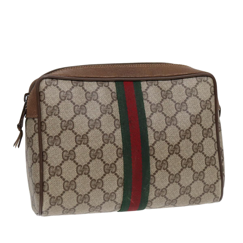 GUCCI GG Supreme Web Sherry Line Clutch Bag PVC Beige Gold 89 01 012 th5249