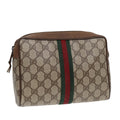 GUCCI GG Supreme Web Sherry Line Clutch Bag PVC Beige Gold 89 01 012 th5249