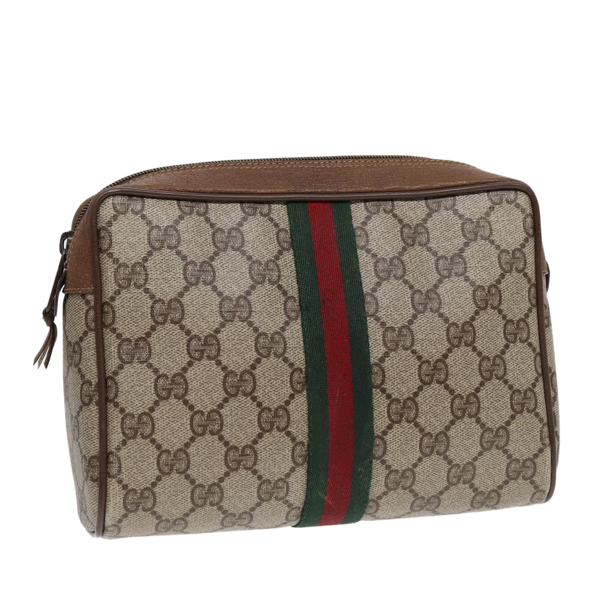 GUCCI GG Supreme Web Sherry Line Clutch Bag PVC Beige Gold 89 01 012 th5249