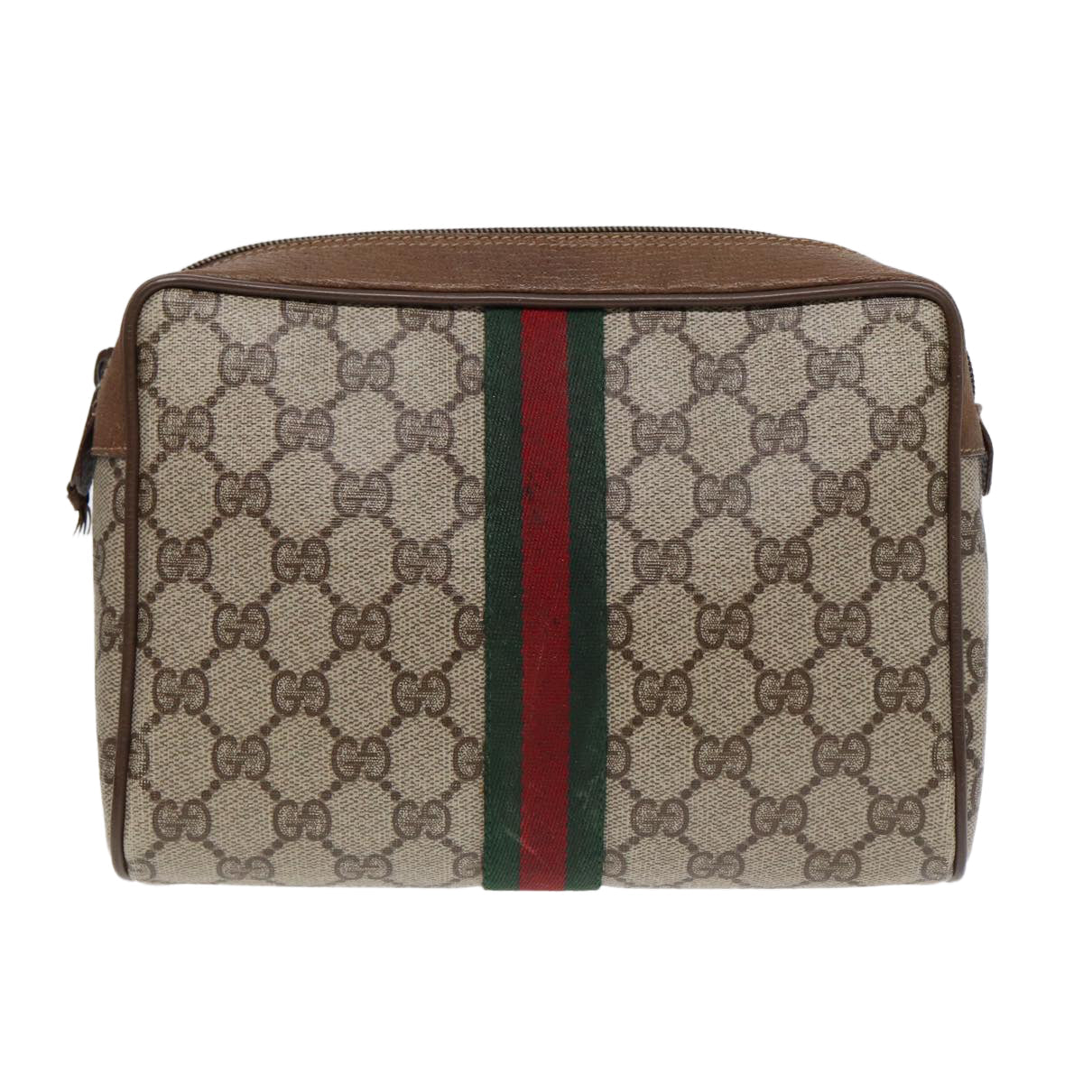 GUCCI GG Supreme Web Sherry Line Clutch Bag PVC Beige Gold 89 01 012 th5249