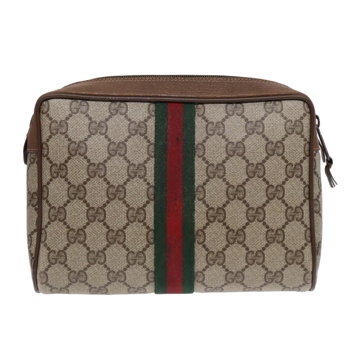GUCCI GG Supreme Web Sherry Line Clutch Bag PVC Beige Gold 89 01 012 th5249