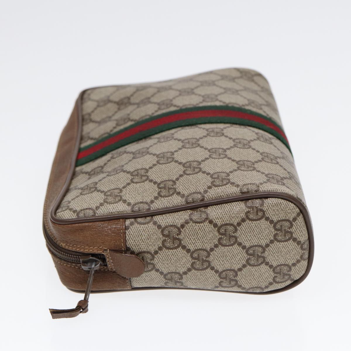 GUCCI GG Supreme Web Sherry Line Clutch Bag PVC Beige Gold 89 01 012 th5249