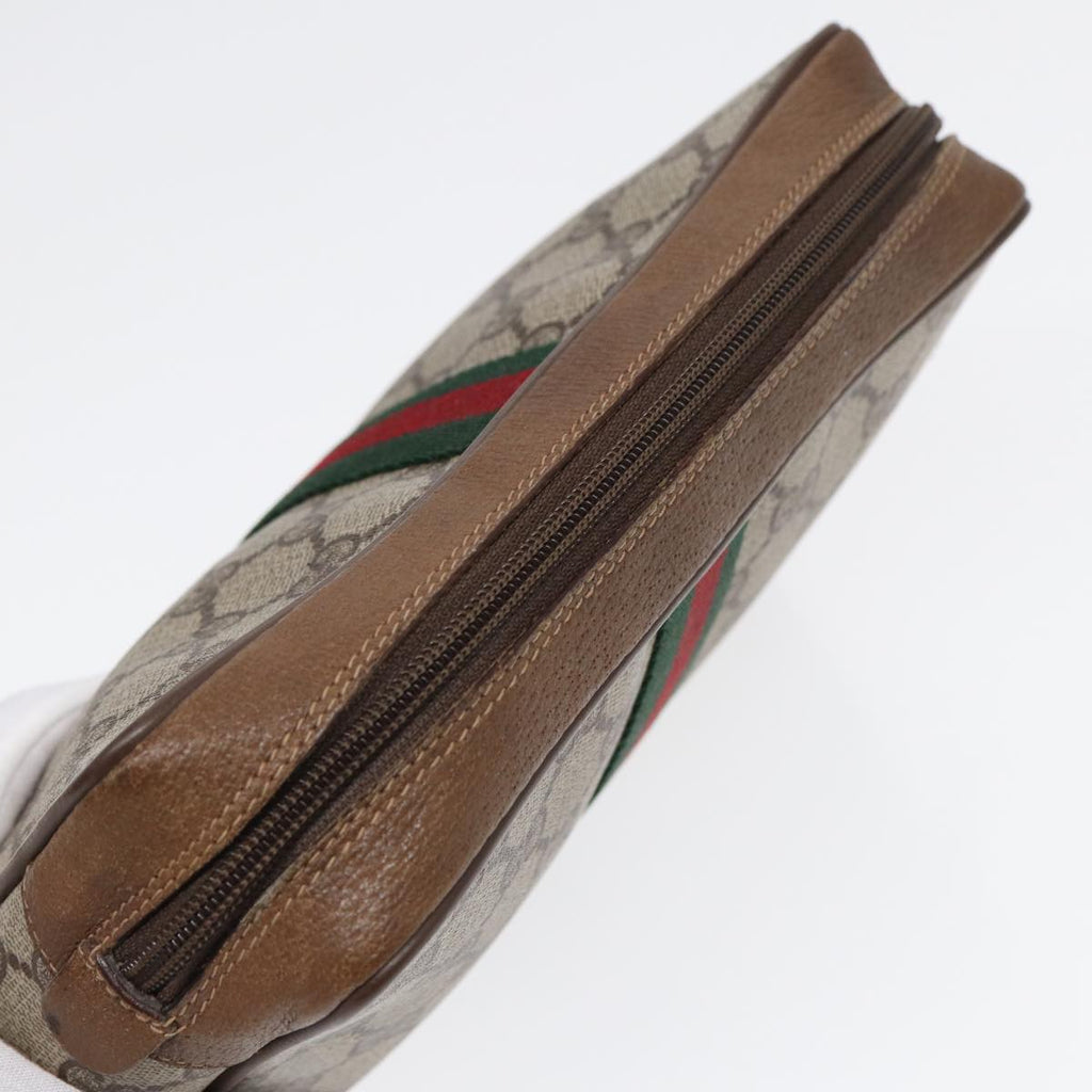 GUCCI GG Supreme Web Sherry Line Clutch Bag PVC Beige Gold 89 01 012 th5249