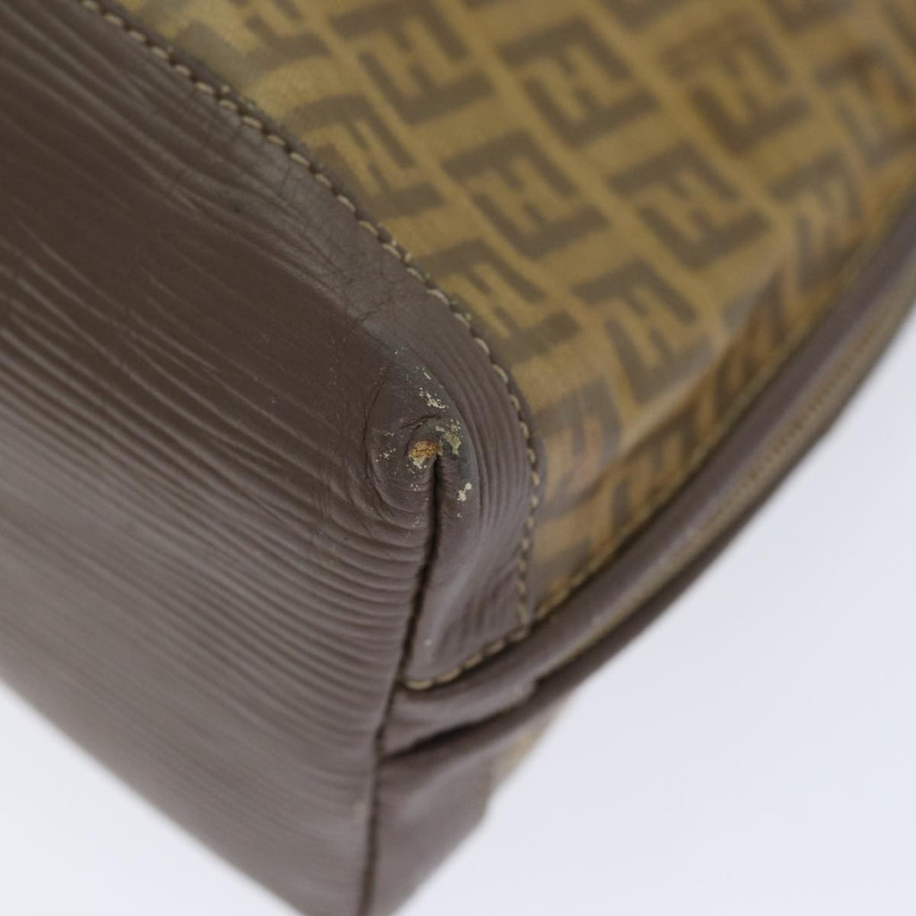 FENDI Zucchino Canvas Shoulder Bag Enamel Brown Black gold th5255