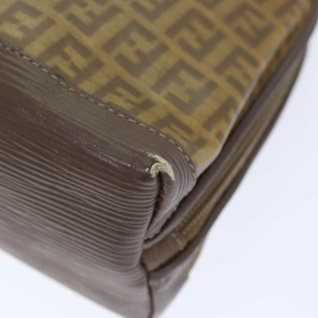 FENDI Zucchino Canvas Shoulder Bag Enamel Brown Black gold th5255
