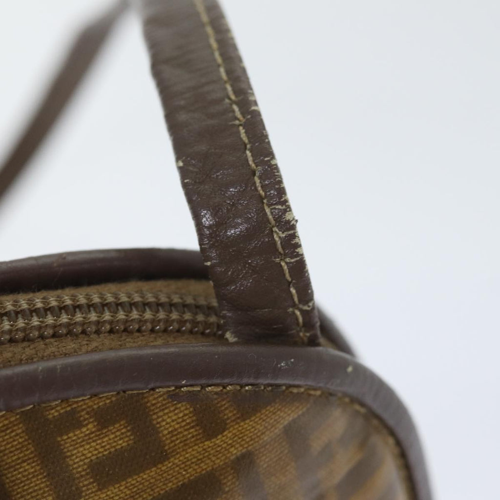FENDI Zucchino Canvas Shoulder Bag Enamel Brown Black gold th5255