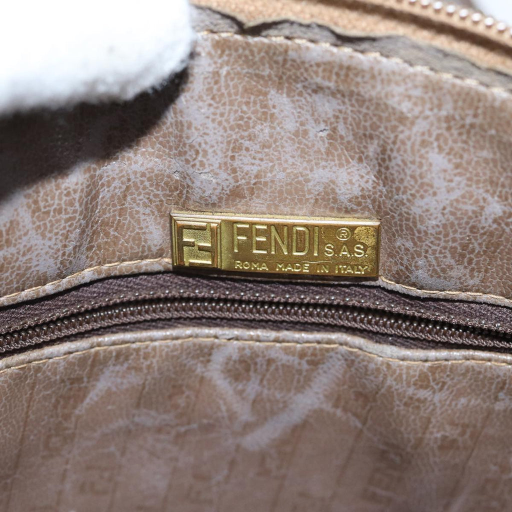FENDI Zucchino Canvas Shoulder Bag Enamel Brown Black gold th5255