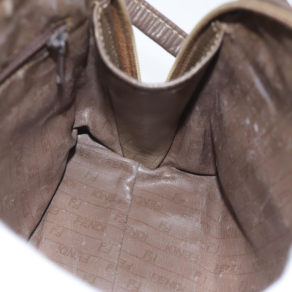 FENDI Zucchino Canvas Shoulder Bag Enamel Brown Black gold th5255
