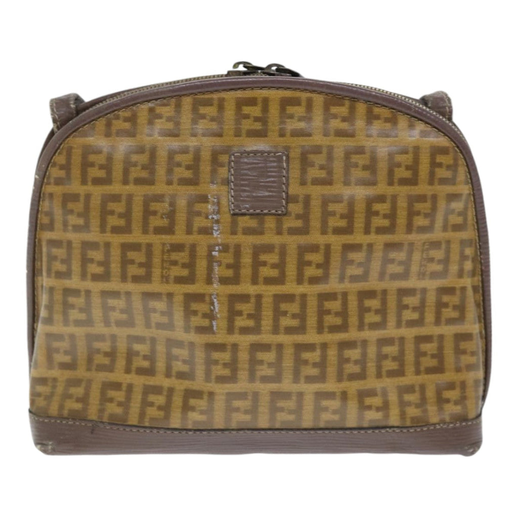 FENDI Zucchino Canvas Shoulder Bag Enamel Brown Black gold th5255