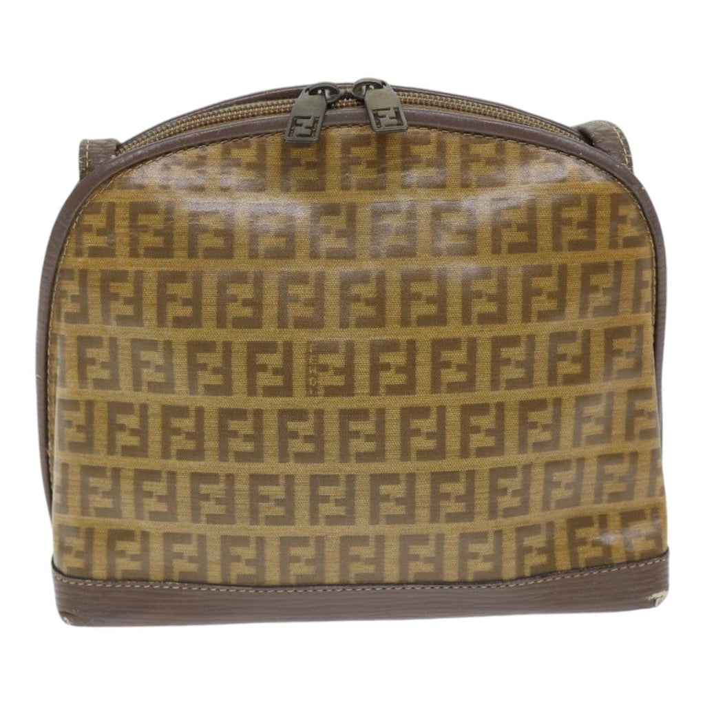 FENDI Zucchino Canvas Shoulder Bag Enamel Brown Black gold th5255