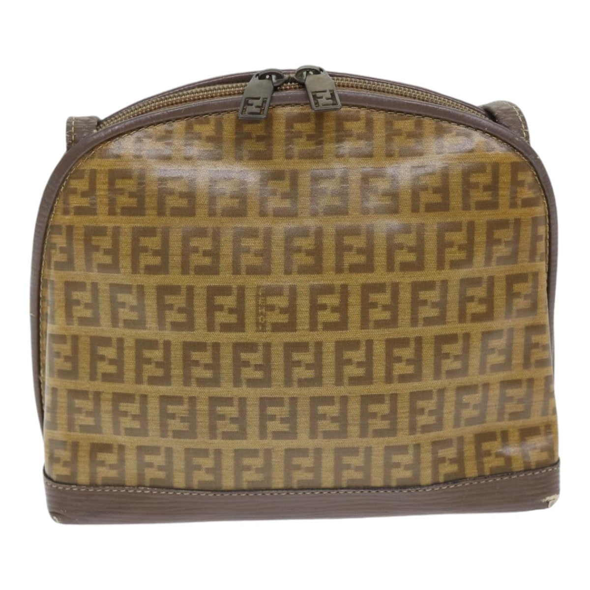 FENDI Zucchino Canvas Shoulder Bag Enamel Brown Black gold th5255