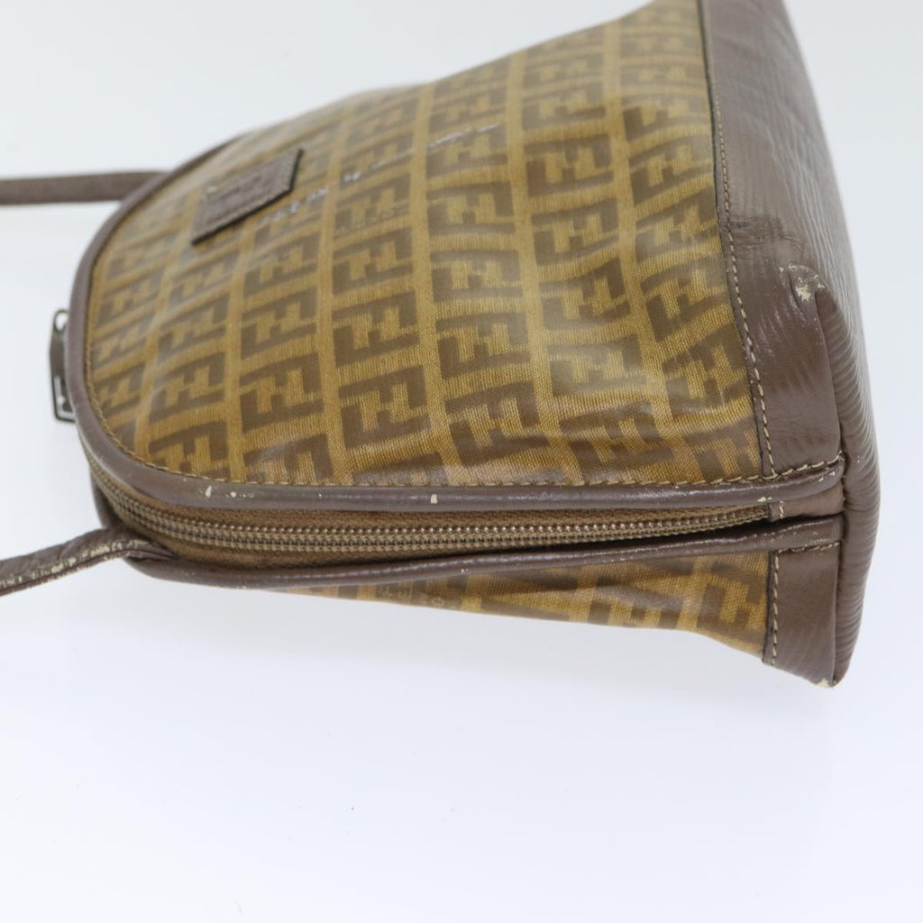 FENDI Zucchino Canvas Shoulder Bag Enamel Brown Black gold th5255