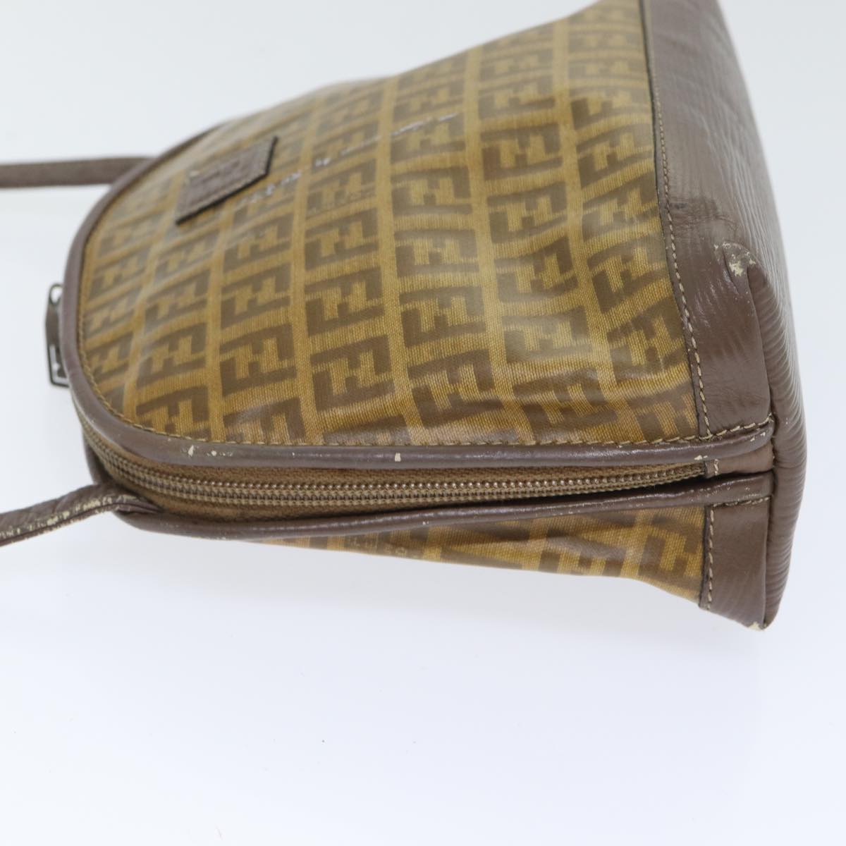 FENDI Zucchino Canvas Shoulder Bag Enamel Brown Black gold th5255