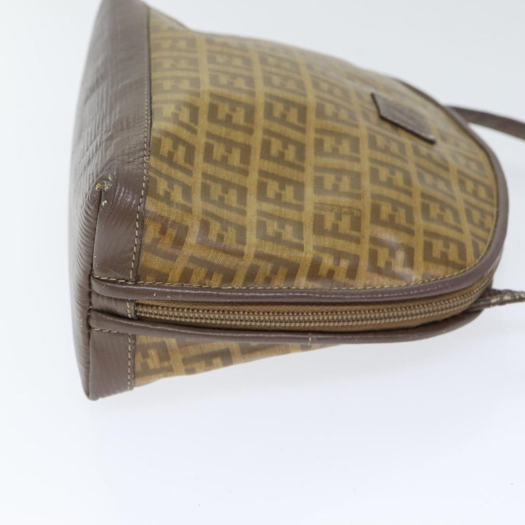 FENDI Zucchino Canvas Shoulder Bag Enamel Brown Black gold th5255