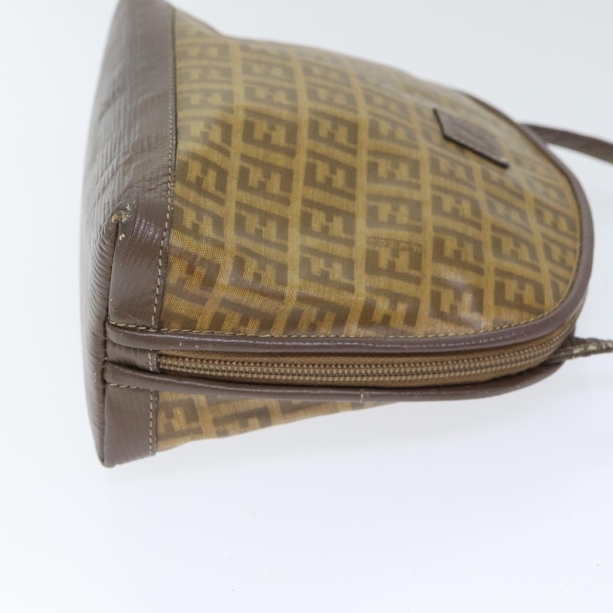 FENDI Zucchino Canvas Shoulder Bag Enamel Brown Black gold th5255