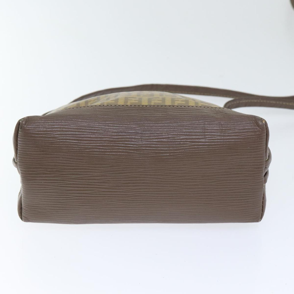 FENDI Zucchino Canvas Shoulder Bag Enamel Brown Black gold th5255