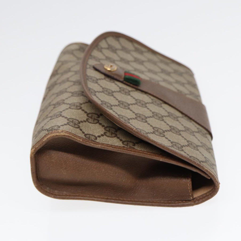 GUCCI GG Supreme Web Sherry Line Clutch Bag PVC Beige Gold 89 01 030 th5260