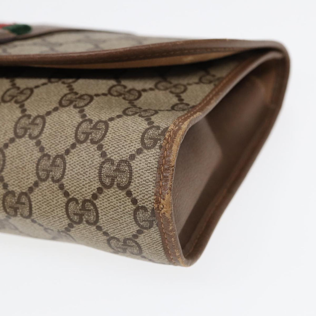 GUCCI GG Supreme Web Sherry Line Clutch Bag PVC Beige Gold 89 01 030 th5260