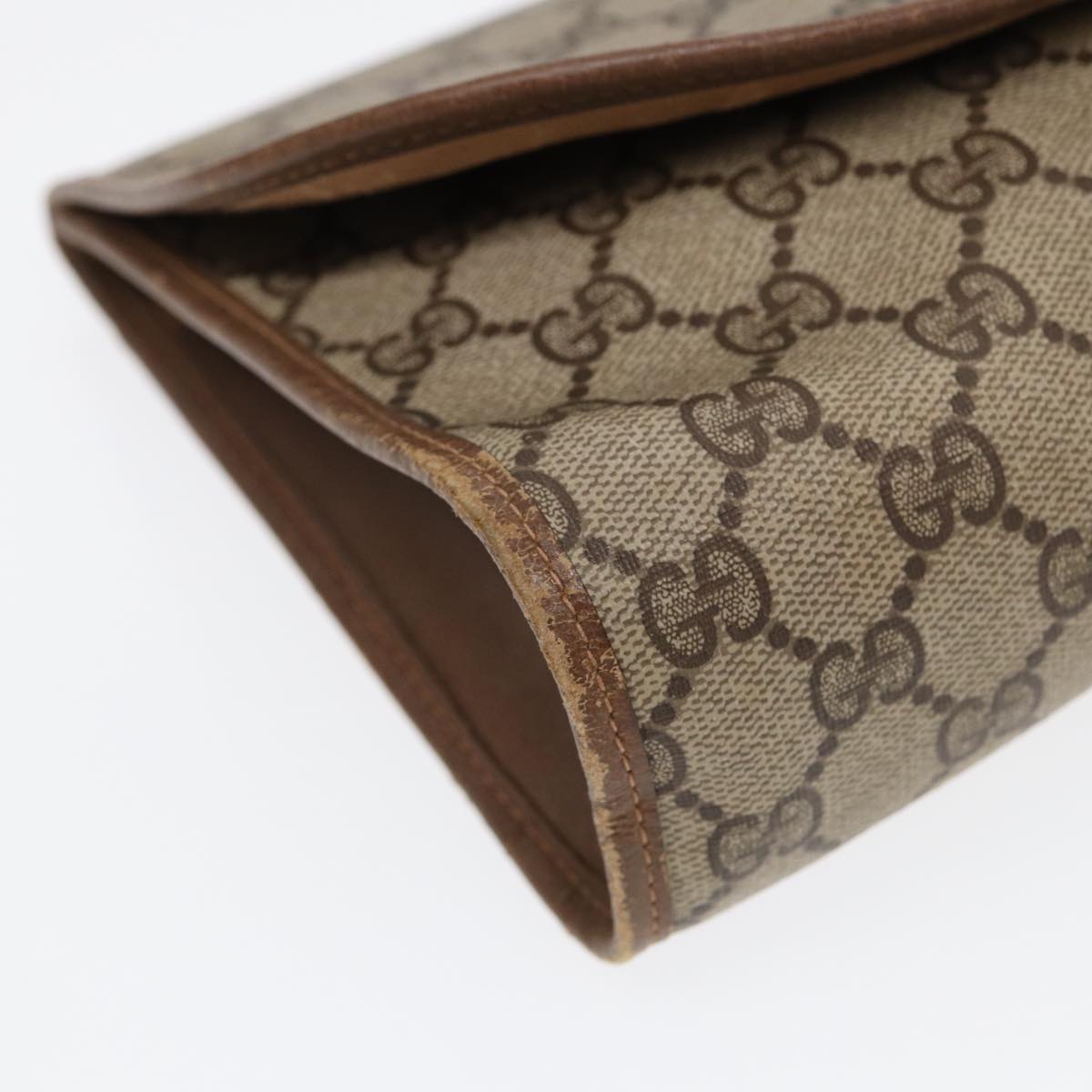 GUCCI GG Supreme Web Sherry Line Clutch Bag PVC Beige Gold 89 01 030 th5260