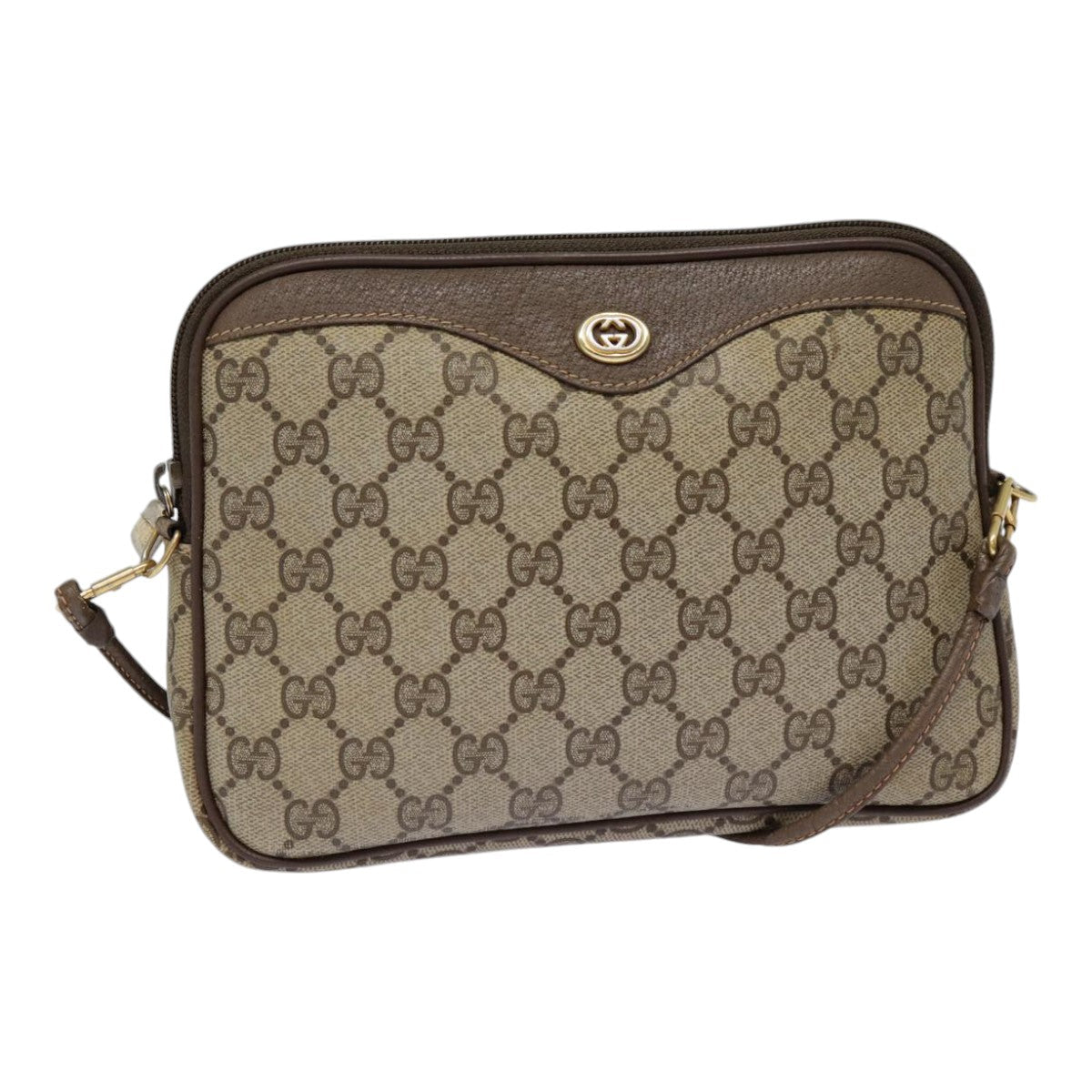 GUCCI GG Supreme Shoulder Bag PVC Leather Beige Brown gold 97 02 068 th5261