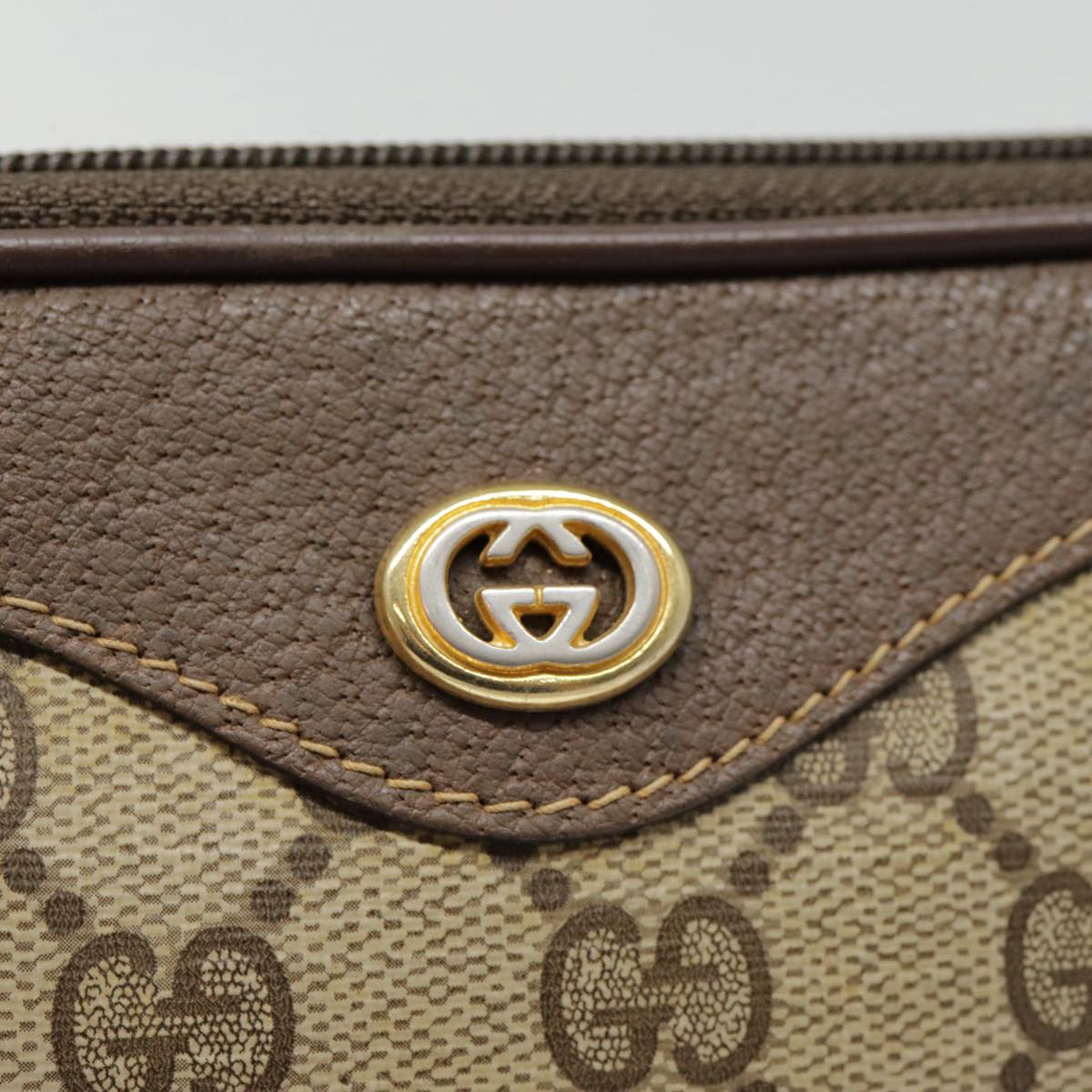 GUCCI GG Supreme Shoulder Bag PVC Leather Beige Brown gold 97 02 068 th5261