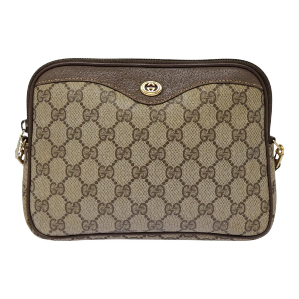 GUCCI GG Supreme Shoulder Bag PVC Leather Beige Brown gold 97 02 068 th5261