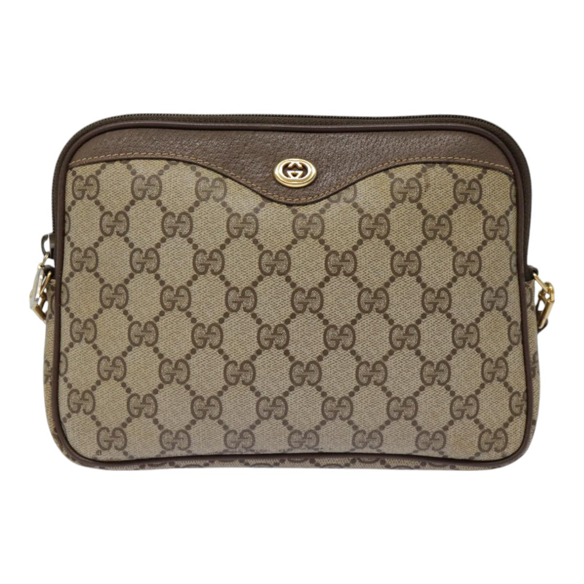 GUCCI GG Supreme Shoulder Bag PVC Leather Beige Brown gold 97 02 068 th5261