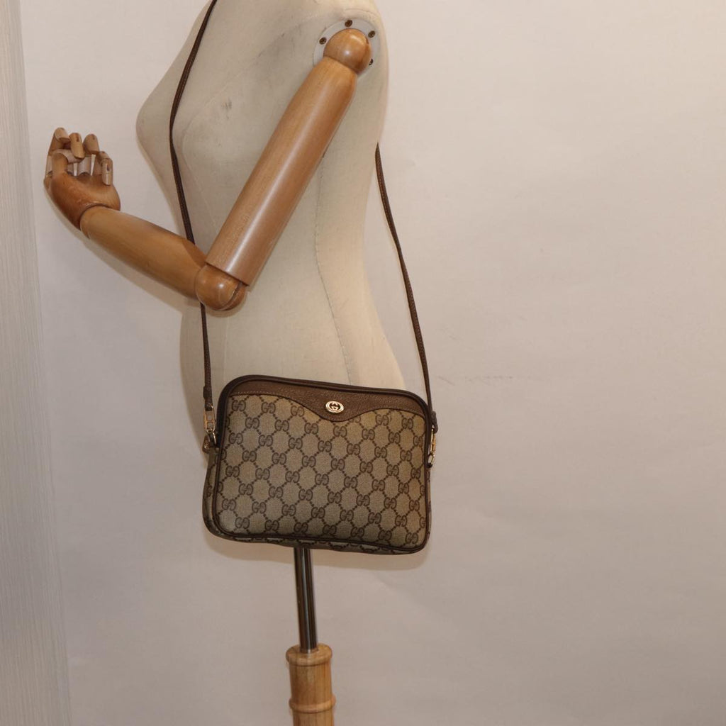 GUCCI GG Supreme Shoulder Bag PVC Leather Beige Brown gold 97 02 068 th5261