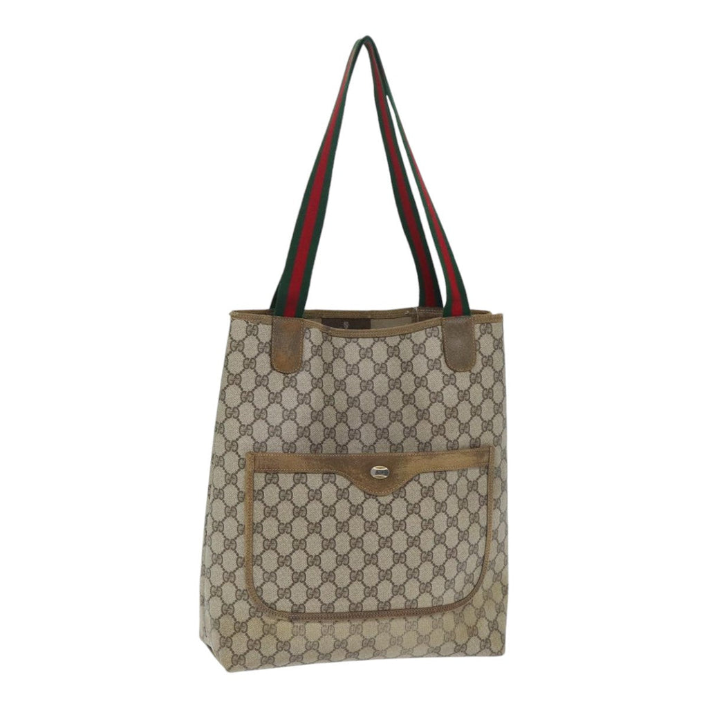 GUCCI GG Supreme Web Sherry Line Tote Bag PVC Beige 39 02 003 th5278