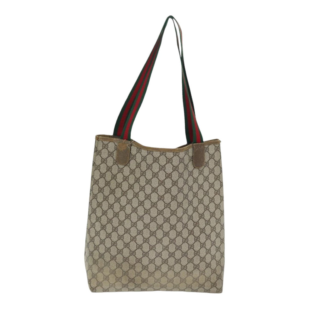 GUCCI GG Supreme Web Sherry Line Tote Bag PVC Beige 39 02 003 th5278