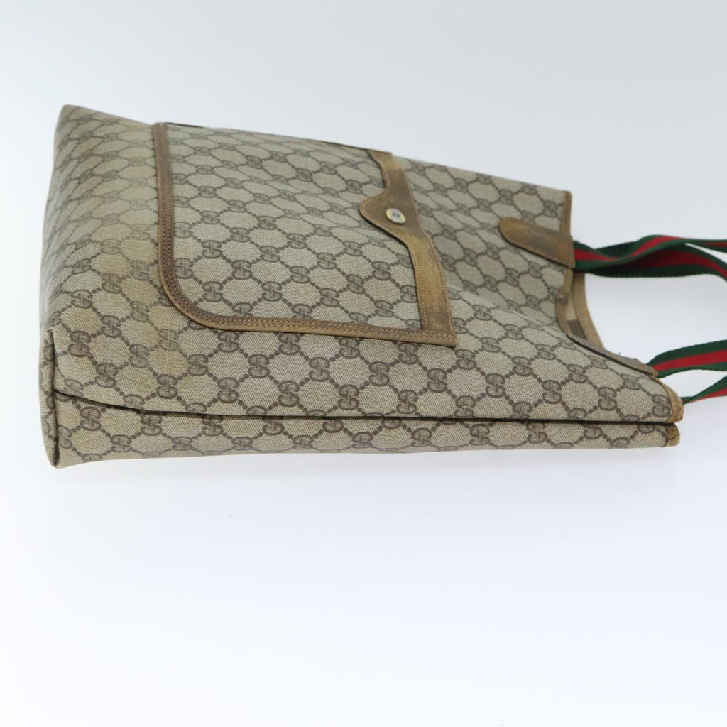 GUCCI GG Supreme Web Sherry Line Tote Bag PVC Beige 39 02 003 th5278