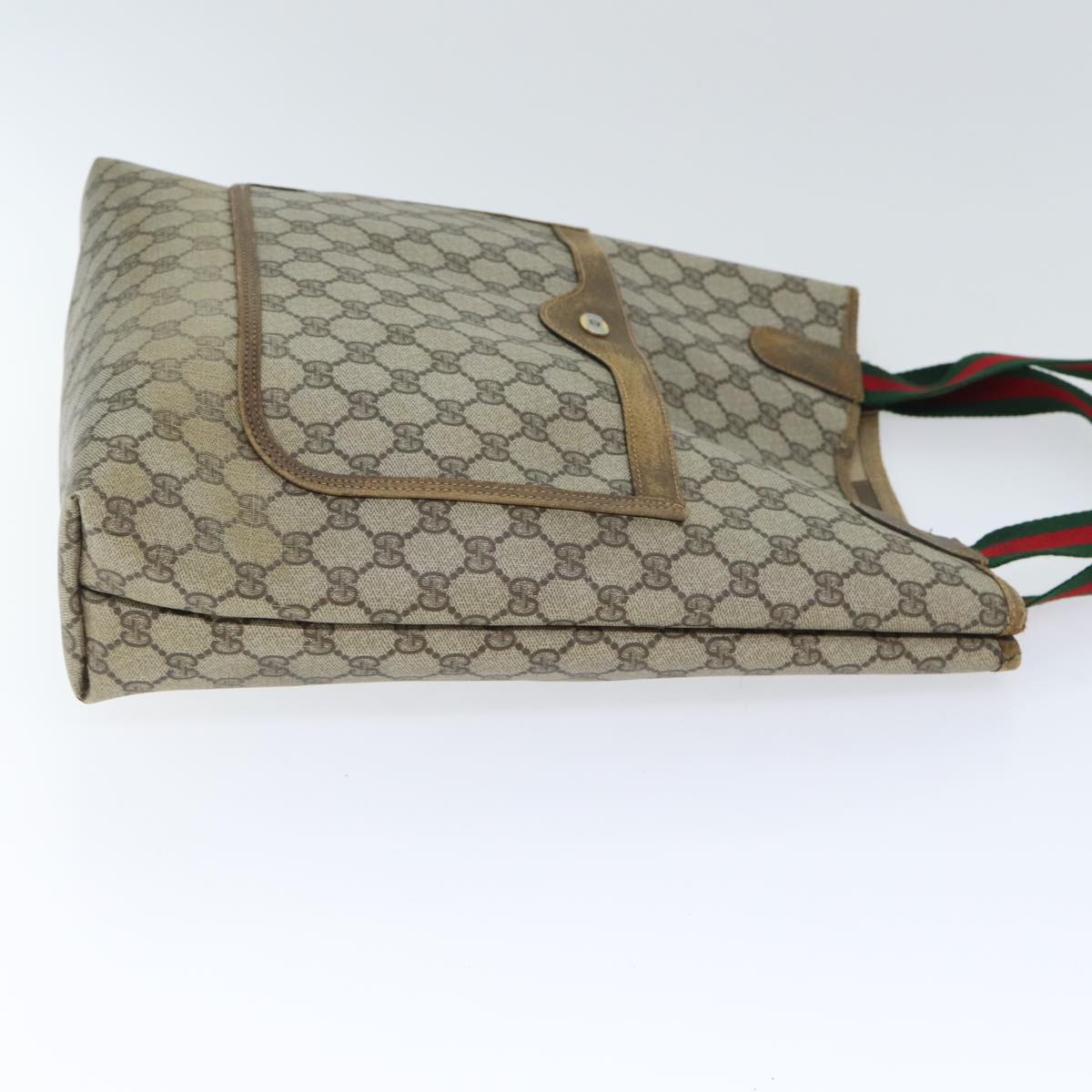 GUCCI GG Supreme Web Sherry Line Tote Bag PVC Beige 39 02 003 th5278