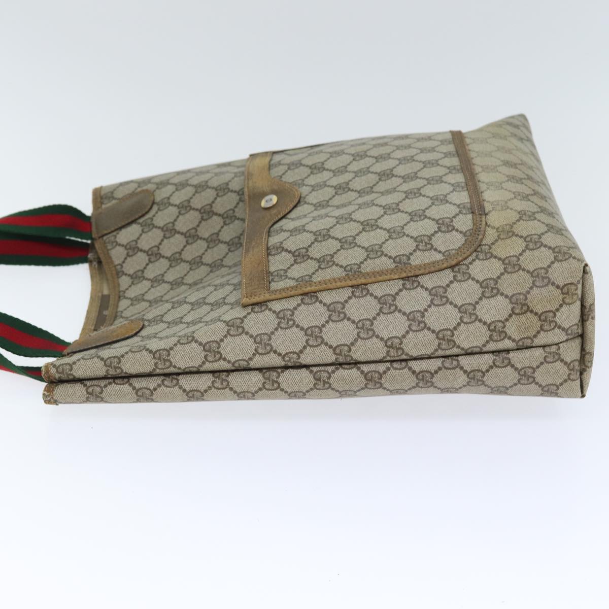 GUCCI GG Supreme Web Sherry Line Tote Bag PVC Beige 39 02 003 th5278
