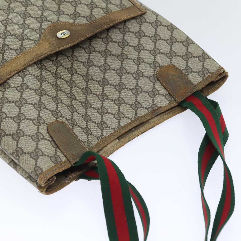 GUCCI GG Supreme Web Sherry Line Tote Bag PVC Beige 39 02 003 th5278