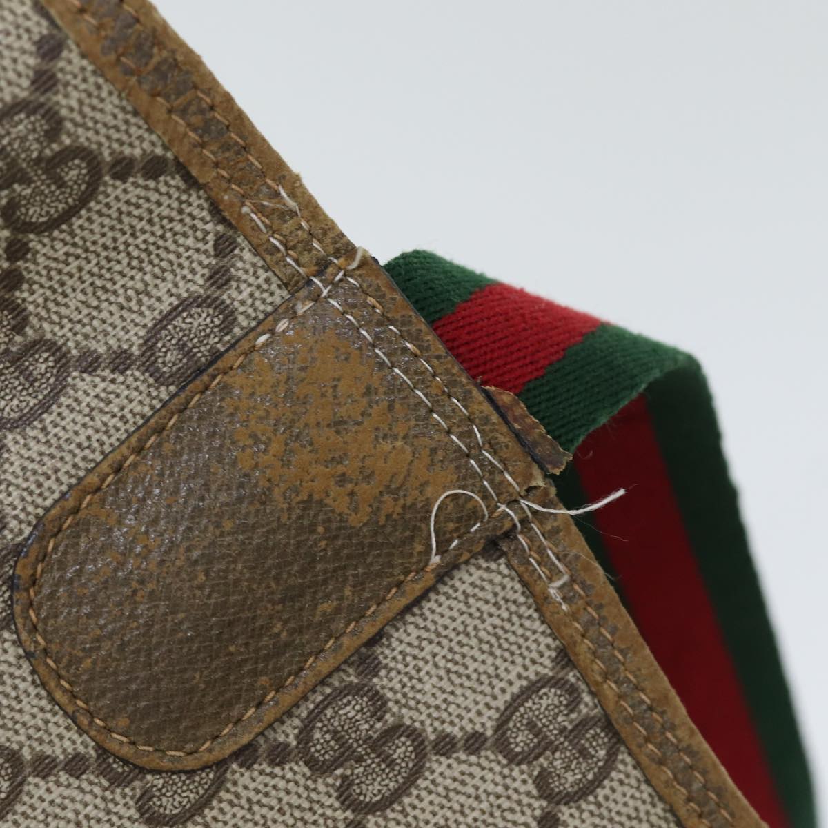 GUCCI GG Supreme Web Sherry Line Tote Bag PVC Beige 39 02 003 th5278