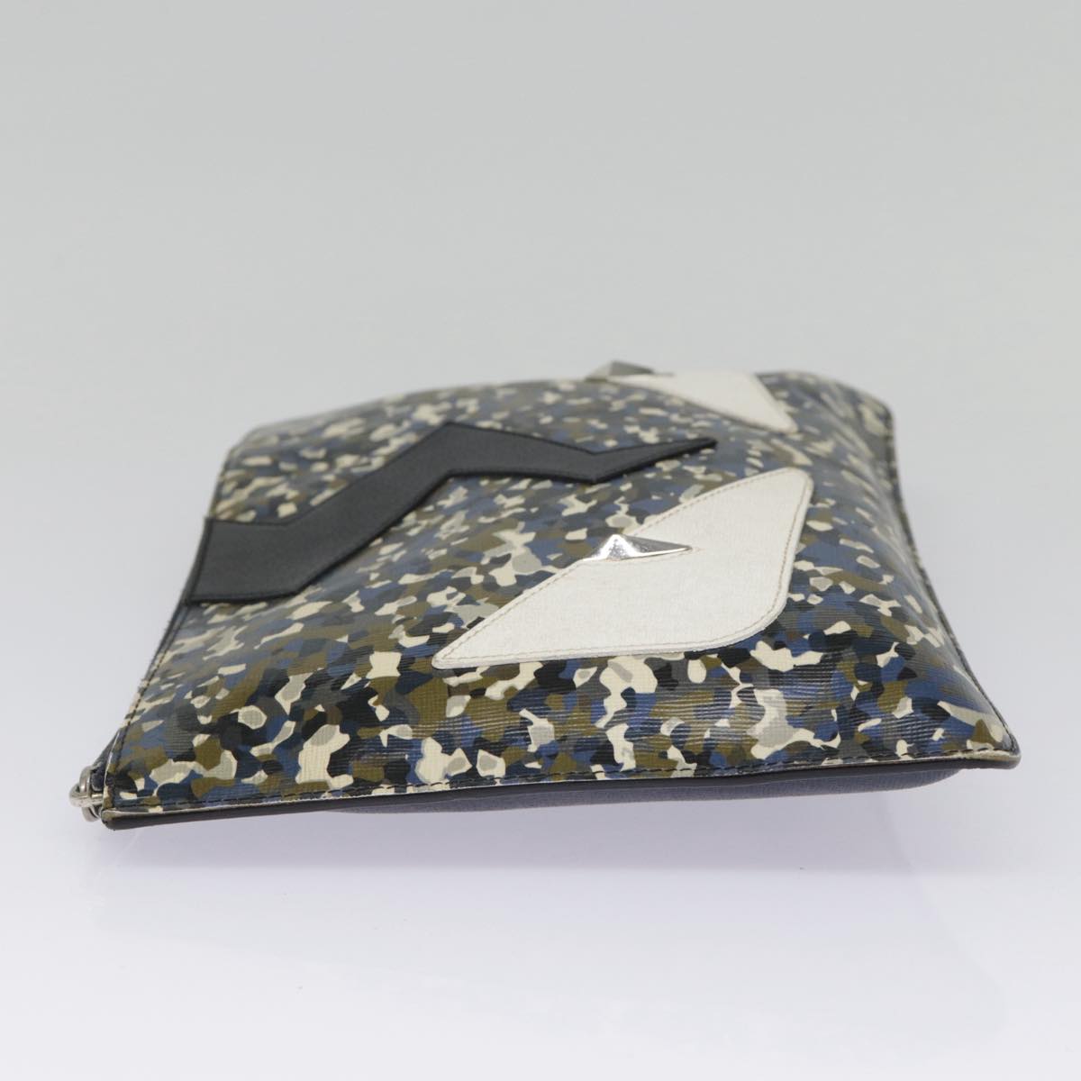 FENDI Bugs Monster Clutch Bag PVC Leather Navy Silver th5282