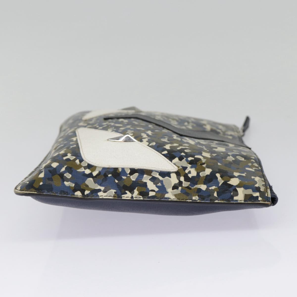 FENDI Bugs Monster Clutch Bag PVC Leather Navy Silver th5282