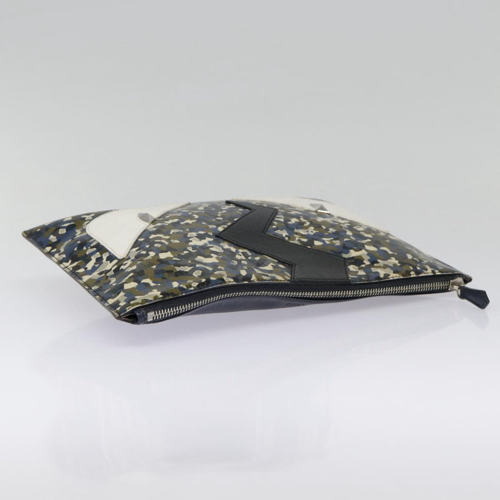 FENDI Bugs Monster Clutch Bag PVC Leather Navy Silver th5282